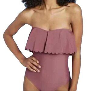 Kona Sol Flounce One Piece Swimsuit in Pink Mulberry Size M